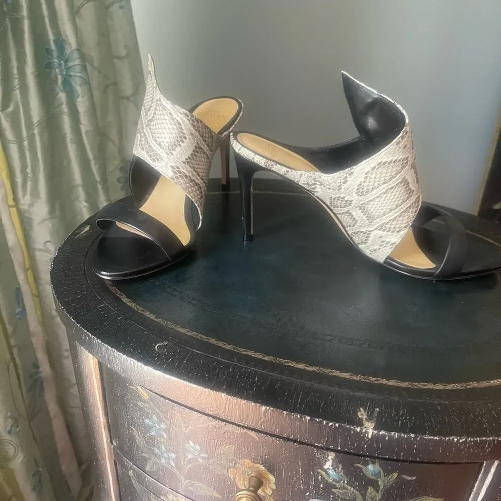 Alexandre Birman Black and Snake Print Heels